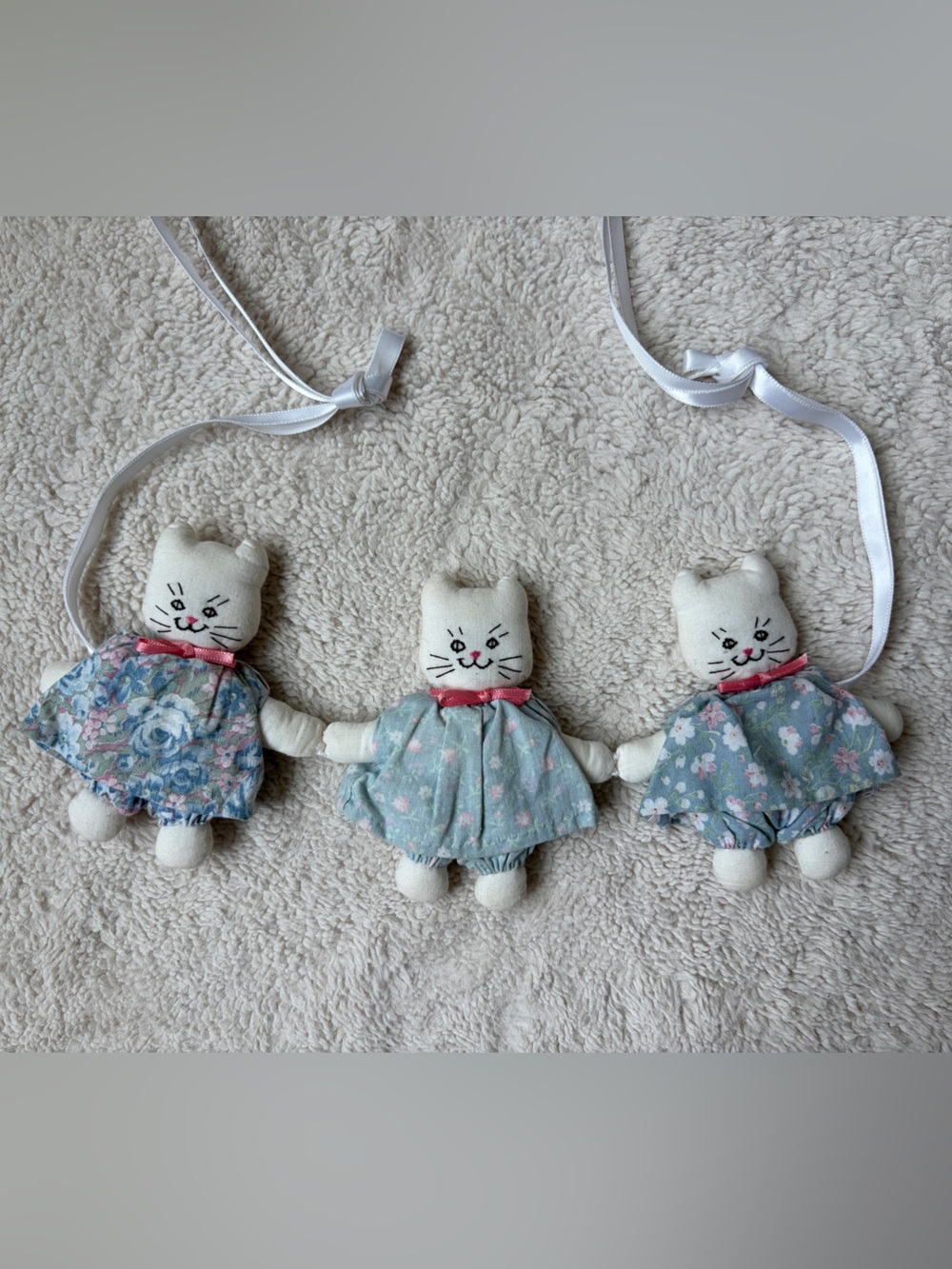 Three Cottagecore Cat Garland - Blue Floral Dresses